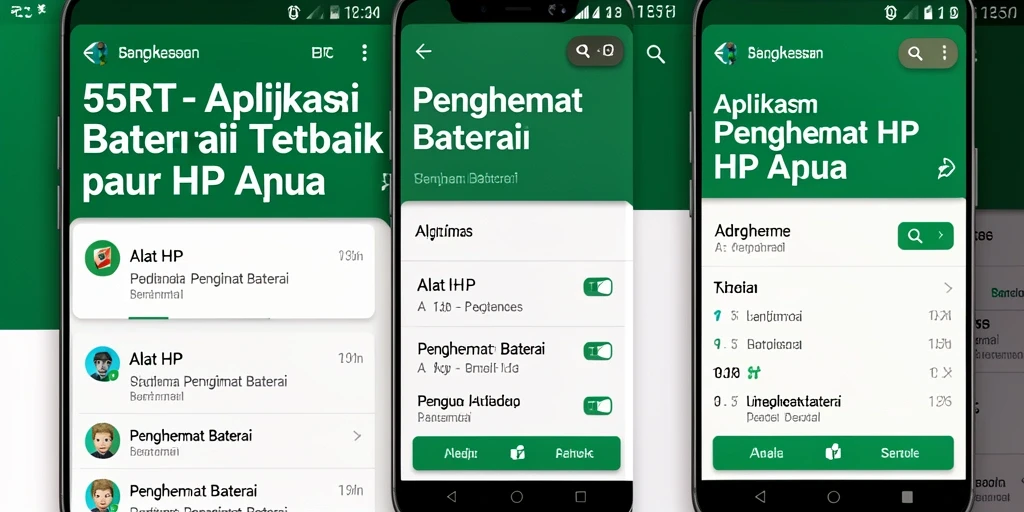 Tampilan antarmuka aplikasi 55RT dengan fitur Penghemat Baterai yang canggih.